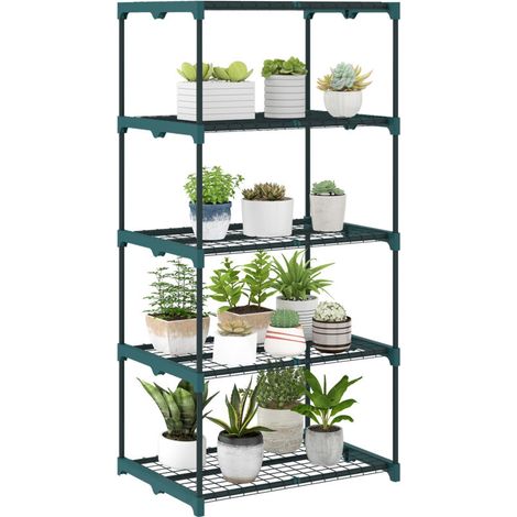 5-stöckiges Blumenregal aus Stahl, Pflanzenständer für drinnen und draußen, Garten, Balkon, Wohnzimmer, 67 x 49 x 138 cm, Grün