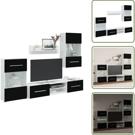 Meubles TV avec lumière LED 5 pcs noir mat bois d'ingénierie - Meuble TV Avec Rangement - Meubles TV Avec Rangement - Meuble TV - Meuble Mural Multimédia (1/5)