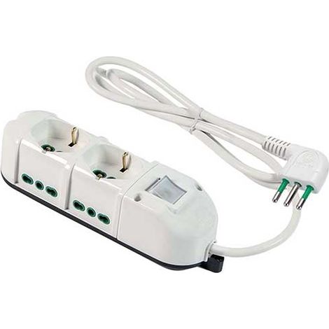 Multipresa TRIAX 2 prese schuko bipasso 2P+T 16A + 4 prese bipasso 2P+T 16A spina italiana 10A cavo 1.5m con interruttore luminoso Fanton 491124