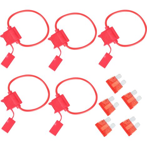 Porte-fusible en ligne 5 pièces taille moyenne + 5 fusibles lame ATC/ATO 10A rouge pour voiture, bateau, camping-car - Kit de remplacement avec protection électrique (1/5)