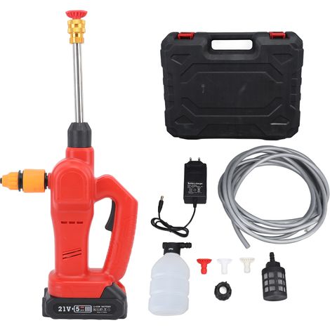 Akku-Hochdruckreiniger, wasserdicht (IPX7), tragbarer Akku mit 180° drehbarer Düse für Auto, Terrasse und Zaun – EU-Stecker 100–240 V (1/5)