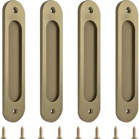 Lot de 4 poignées de coulissantes ovales encastrées, bronze, poignées en aluminium pour portes de placard avec vis de fixation pour portes coulissantes (180 mm) (1/5)