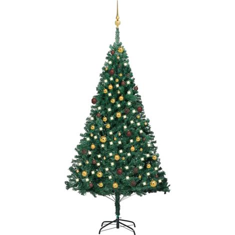 Sapin de Noël artificiel LED et boules/Arbre de Noël pour Déco Vert 210 cm PVC -WYW18121 (1/5)