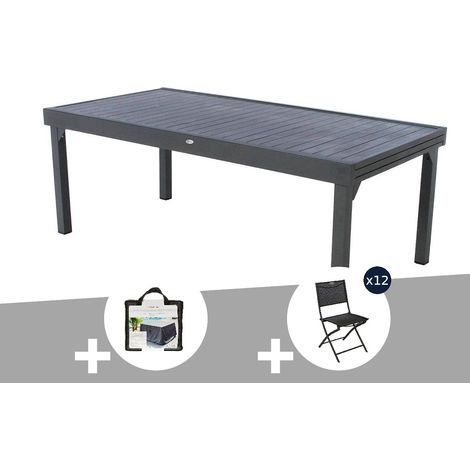 Table extensible rectangulaire alu Piazza 10/12 places Graphite + Housse + 12 chaises Modula - Hespéride