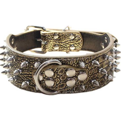 Collier pour chien en cuir à pointes cloutées 5,1 cm de large Pour chiens de taille moyenne et grande M Marron doré (1/5)