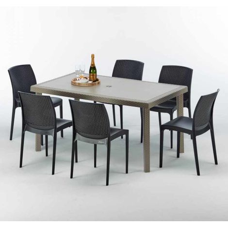 Mesa Rectangular Beige 150x90 cm y 6 Sillas De Colores Marion