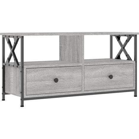Mobile TV multimediale mensola TV credenza TV sala da pranzo soggiorno camera da letto sonoma 90 x 33 x 45 cm legno ingegnerizzato e ferro grigio 020028474