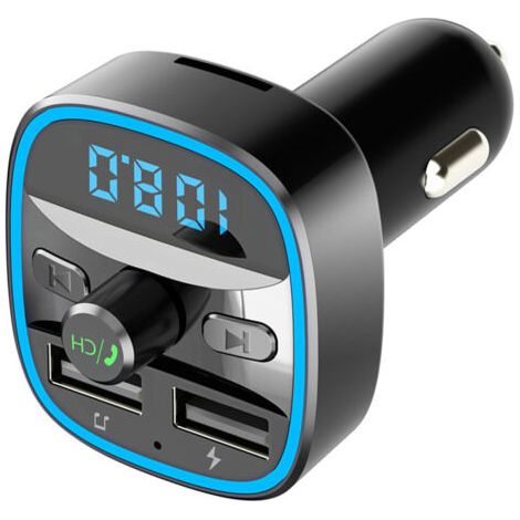 Transmetteur FM Bluetooth, Bluetooth 5.0 Voiture Adaptateur Radio Lecteur MP3 Kit Main Libre sans Fil, Chargeur Allume Cigare avec Dual USB Ports 5V/2.4A & 1A, Support Carte SD/Clé USB (1/5)