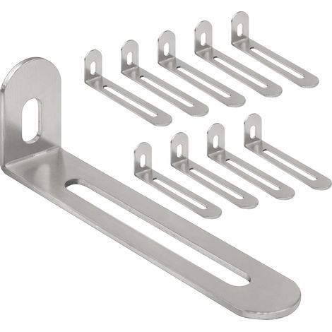 Lot de 10 équerres de fixation en L argentées, 32 x 80 mm   Pour meubles en bois, avec vis