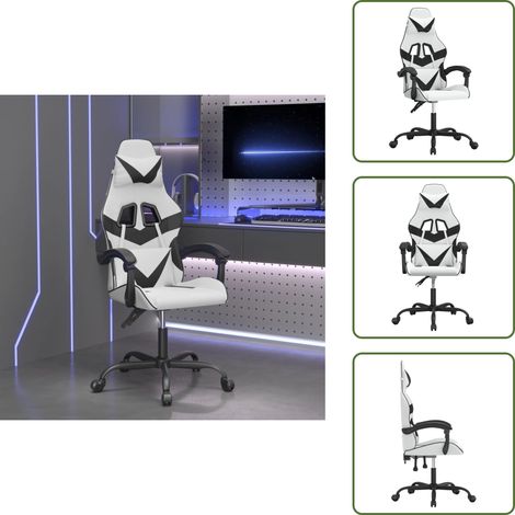 The Living Store Gaming-Stuhl Weiß und Schwarz Kunstleder - Gamingstuhl Kunstleder