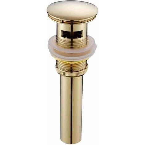 Bouchon de vidange de lavabo moderne et rétro avec trop-plein, bonde de lavabo universelle en laiton doré, siphon de lavabo avec trou de trop-plein poli - avec (1/4)