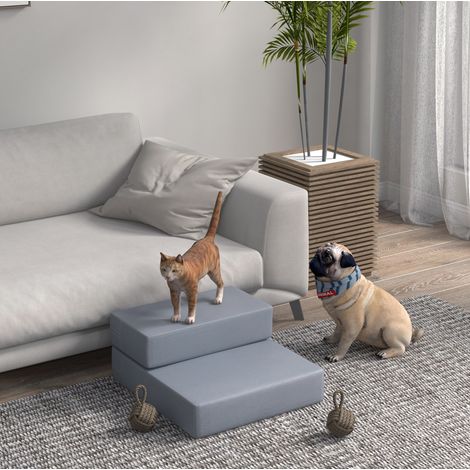 Escalera para mascotas plegable de 2 niveles gris 45 x 39 x 20 cm OKWISH (1/5)