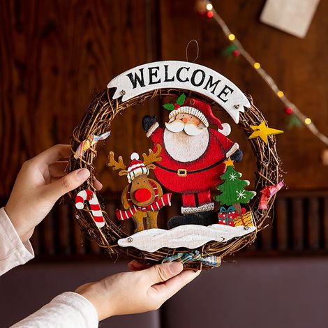 Couronne de Noël tressée, Couronne de Porte Welcome pour Noël décoration de Noël - couronne en bois - Ø 25 cm (1/5)