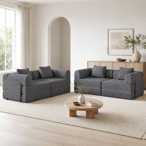 Sofá cama 2 en 1 con almacenaje en reposabrazos, gris DESVIAE (1/5)