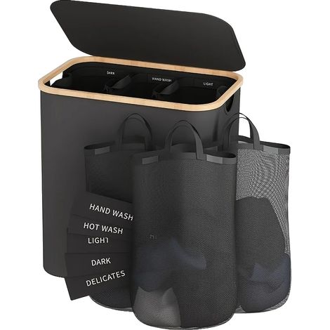 Panier à linge, capacité de 160L, design pliable, noir (1/2)