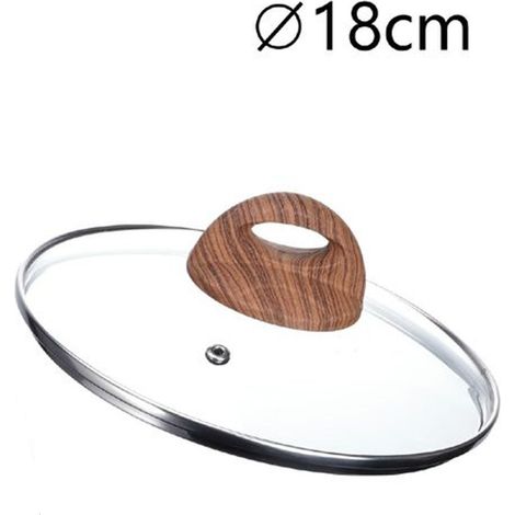 TRADE SHOP - Coperchio In Vetro Temperato Per Pentola Padella Ricambio ø16 A 32cm Pomello Effetto Legno - -diametro 18cm -