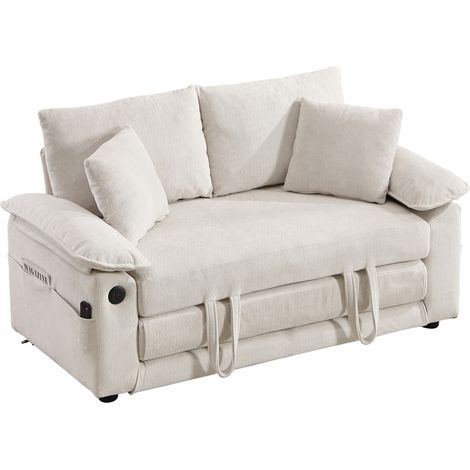 CHICFURN Sofá cama convertible 135x66x80 cm de chenilla blanca 3 en 1 con bolsillos laterales (1/5)