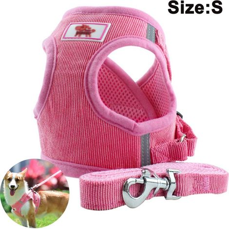 Harnais pour chien avec laisse, harnais de poitrine en maille douce pour chiens et chats de petite et moyenne taille, harnais-gilet réfléchissant, respirant et ajustable pour chiots. (1/4)