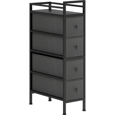 Commode étroite à 4 tiroirs, rangement vertical en tissu avec plateau bois, structure métal et pieds réglables, 20 x 43 x 81,5 cm, noire - CHICFURN (1/5)