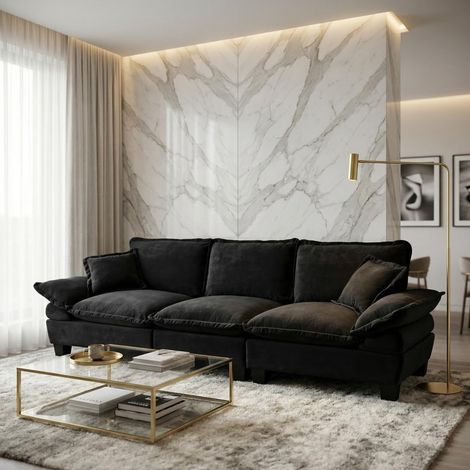 Sofas gerade - Gerades 3-Sitzer Sofa mit geschwungenen Armlehnen, Segeldesign, in Chenille schwarz (1/5)