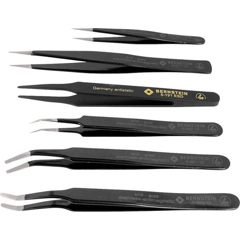 BERNSTEIN Tools for Electronics 5-060-AES antistatique (ESD), universel Jeu de pinces brucelles 6 pi