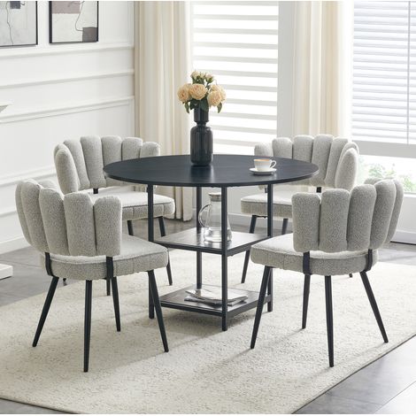 Ensemble repas en MDF et métal, noir et gris clair, 4 places, avec double niveau de rangement (1/5)