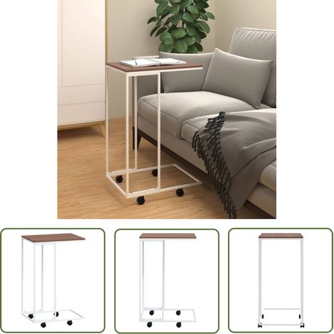 The Living Store Beistelltisch mit Rollen Weiß 40x30x63,5 cm Holzwerkstoff - Couchtisch - Beistelltisch - Side Table - Holzwerkstoff - Weißer Couchtisch (1/5)