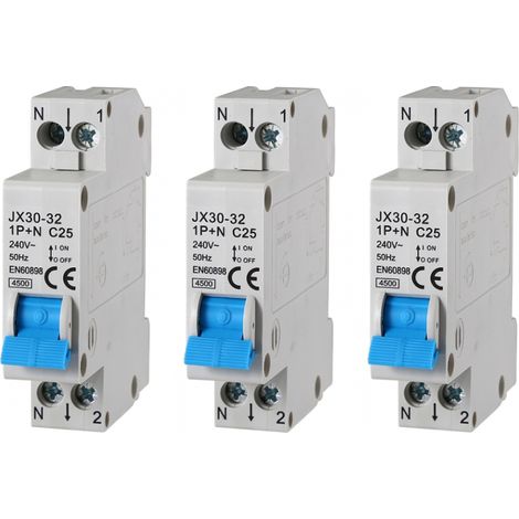 gloca 3er-Set Sicherungsautomaten 1P+N 25A 220V 4,5KA 1 DIN C25 Modul