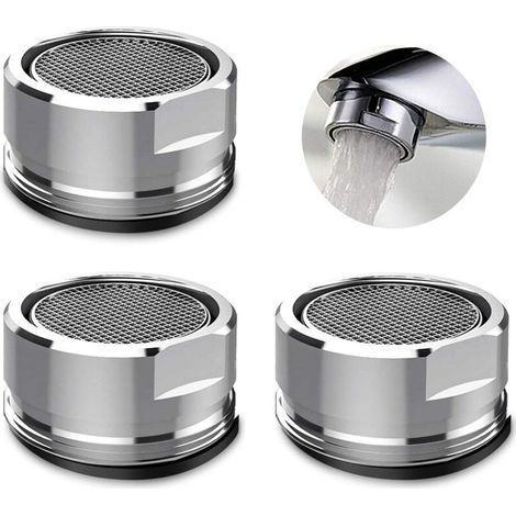 3-teiliges Wasserhahn-Luftsprudler-Set, Wasserhahnfilter mit Dichtungsring für Küche und Bad - Silber (Außendurchmesser 24 mm) (1/2)