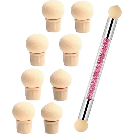 Pennello a spugna per nail art, strumento a doppia testina con 8 testine di ricambio, strumento per nail art con effetto sfumato, accessori per unghie (rosa)