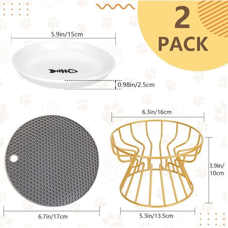 Ensemble de bacs à litière en céramique JeiibrZui pour chats - 15 x 3 cm - 6 pièces - Base antidérapante en silicone - Convient aux aliments humides (1/5)