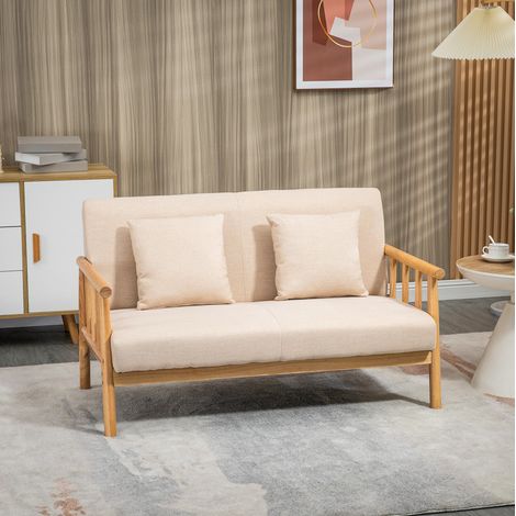 Sofá de 2 plazas 123x69x74 cm de tela y madera beige con 2 cojines MEUBLIV (1/5)