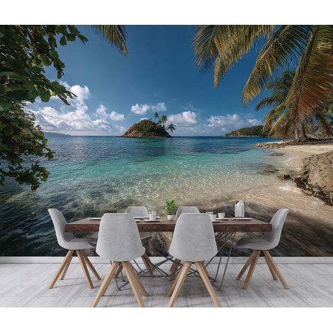 Fototapete Strand Palmen Ozean Insel, für Wohnzimmer und Schlafzimmer, 150 x 105 cm – Komplettset inkl. Kleister & Anleitung (1/5)