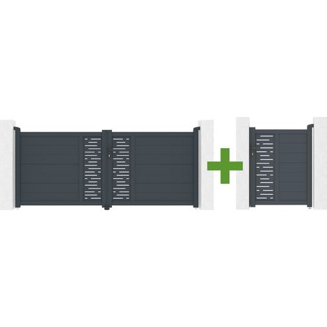 Portail battant 3m ARLBERG H.120cm gris + Portillon aluminium gris 1m ARLBERG H.120cm (1/5)