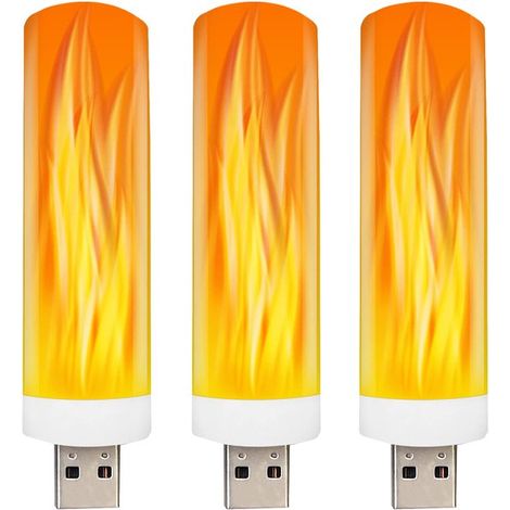 Lampe à effet flamme LED – Lampe flamme – Flamme LED – Veilleuse USB – Lot de 3 – Effet flamme vacillante réaliste à 360° – Sûre et sans chaleur – Pour une utilisation intérieure et extérieure (1/5)