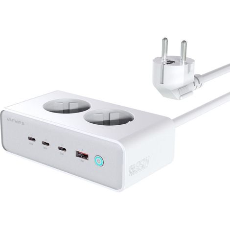 Cargador de escritorio 4Smarts GaN de 65 W con 3 puertos USB-C y 1 puerto USB-A/CA - Blanco