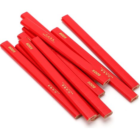 10 Stück Zimmermannsbleistifte, 170 mm, achteckig, rot, Holzbearbeitungsbleistifte, Markierungswerkzeug (1/5)