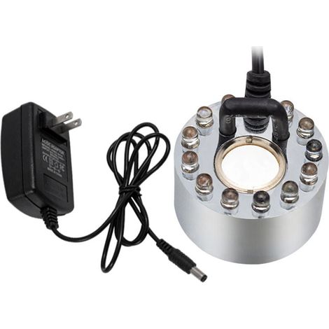 Brumisateur ultrasonique avec 12 LED colorées (20 mm), machine à brouillard 24 V pour fontaines et bassins, brumisateur ultrasonique pour aquariums de rocaille (avec adaptateur), pulvérisateur (1/4)