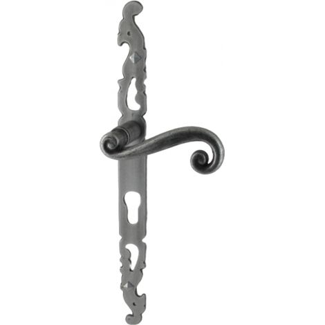Poignées de porte fer forgé COQ 330x28mm vieil argent Trou de cylindre i - SECURY-T (1/4)