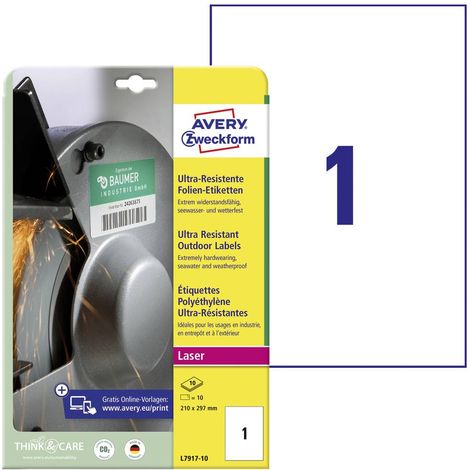 Avery-Zweckform L7917-10 Etichetta a pellicola 210 x 297 mm Pellicola in polietilene Bianco 10 pz. A tenuta permanente (1/5)