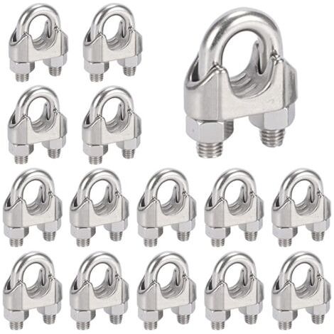 Pair - 16 Pièces Serre Cable Acier M6,Serre Cable Inox 304 U Boulon Clip de Câble Métalliques,Pour Câble Métallique en Acier de 6 mm,Corde (1/5)