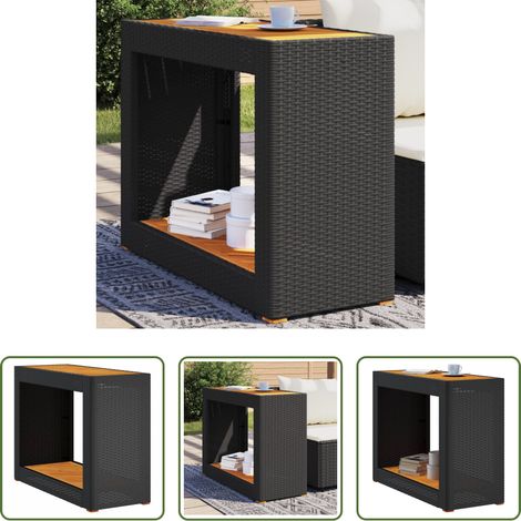 Holzplatte - Garten-Beistelltisch mit Holzplatte Schwarz Poly Rattan (1/5)