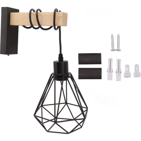 Applique murale en cage métallique noir, style industriel rustique, douille E27 E26, lampe suspendue avec fiche US 85‑265V Type C (1/5)