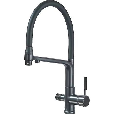 Grifo de cocina, doble manija, giratorio 360°, negro mate. (1/2)