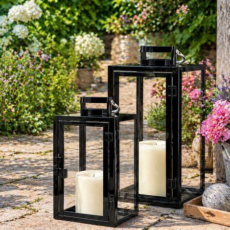 2er Laternen Set Schwarz 30/40cm-MMC8113S-Schwarz-MITTEL-KLEIN (1/5)