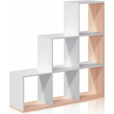 Libreria Con Vani Scaffale Salvaspazio Mobile Da Parete Con 6 Vani E 4 Ripiani Design Moderno Soggiorno Salotto Studio Cameretta Struttura in Melaminico 110 x 108 x 29 Cm Bianco e Rovere