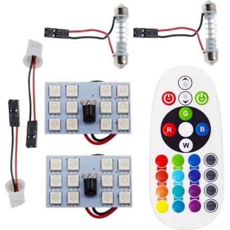 Module 12 LED RGB intérieur voiture télécommande plafonnier liseuse (1/5)
