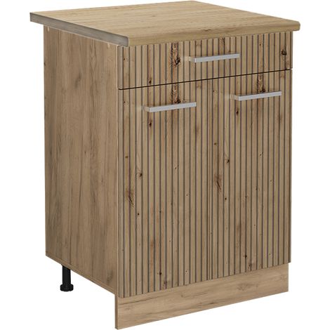 Mobiletto base per cucina R-Line, Rovere artigianale, 60 cm con cassetto, PL Rovere, Vicco