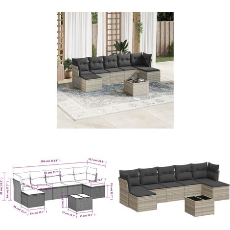 vidaXL Salon de jardin 8 pcs avec coussins gris clair résine tressée
