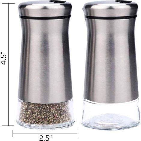 Salz- und Pfefferstreuer – Gebürsteter Edelstahl – Klarglaskorpus – Verstellbare Öffnung – 4 l – 2er-Set (1/5)